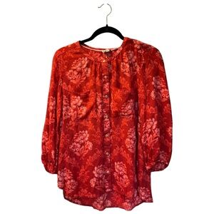 ✨ANTHROPOLOGIE Akemi + Kin Red Floral Button Front Coconino Blouse Size M